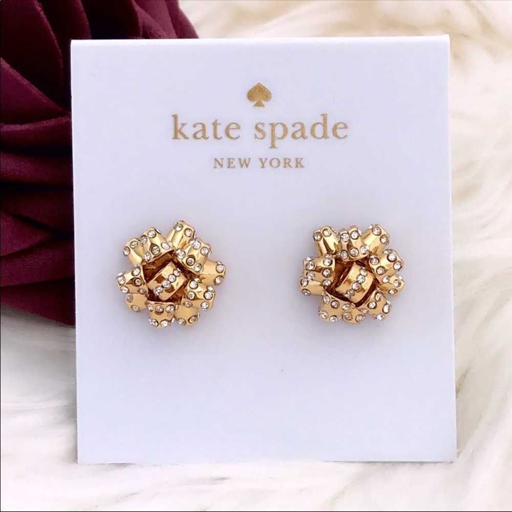 Kate Spade Bourgeois Bow Earrings Studs Pave Gold